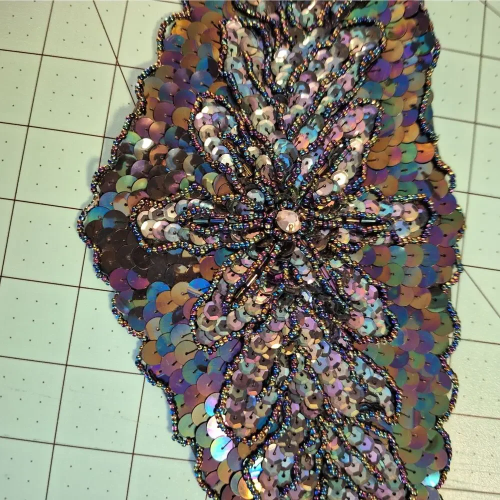 Sequin and bead applique belt set of 2 black iris